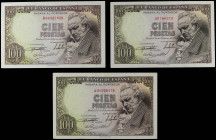 Spanish Banknotes

Estado Español

Lote 3 billetes 100 Pesetas. 19 Febrero 1946. Goya. Sin Serie, Serie A y B. Ed-451, 451a, 451b. EBC y SC.