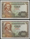 Spanish Banknotes

Estado Español

Lote 2 billetes 100 Pesetas. 2 Mayo 1948. Bayeu. Serie A. Pareja correlativa. Ed-456a. SC-.