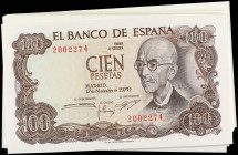Spanish Banknotes

Estado Español

Lote 53 billetes 100 Pesetas. 17 Noviembre 1970. Falla. Sin Serie a Serie 7T, Serie 9A (2) y 9B (2). Destacan: ...