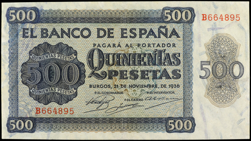 Spanish Banknotes

Estado Español

500 Pesetas. 21 Noviembre 1936. Catedral ...