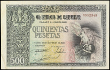 Spanish Banknotes

Estado Español

500 Pesetas. 21 Octubre 1940. Entierro del Conde Orgaz. (Algo sucio en parte). Ed-444. MBC+.