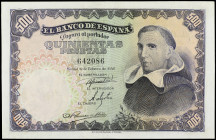 Spanish Banknotes

Estado Español

500 Pesetas. 19 Febrero 1946. Francisco de Vitoria. Ed-452. MBC+.