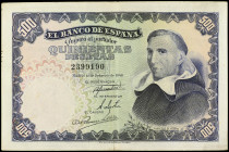 Spanish Banknotes

Estado Español

500 Pesetas. 19 Febrero 1946. Francisco de Vitoria. Ed-452. MBC.