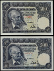 Spanish Banknotes

Estado Español

Lote 2 billetes 500 Pesetas. 15 Noviembre 1951. Benlliure. Sin Serie. (Uno levísimas manchitas). A EXAMINAR. Ed...