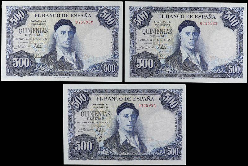 Spanish Banknotes

Estado Español

Lote 3 billetes 500 Pesetas. 22 Julio 195...