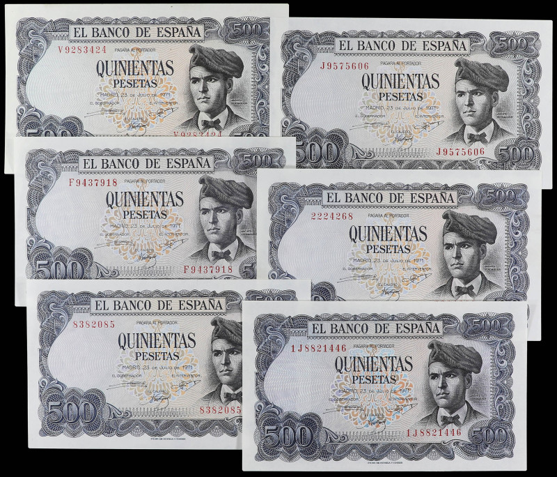 Spanish Banknotes

Estado Español

Lote 6 billetes 500 Pesetas. 23 Julio 197...