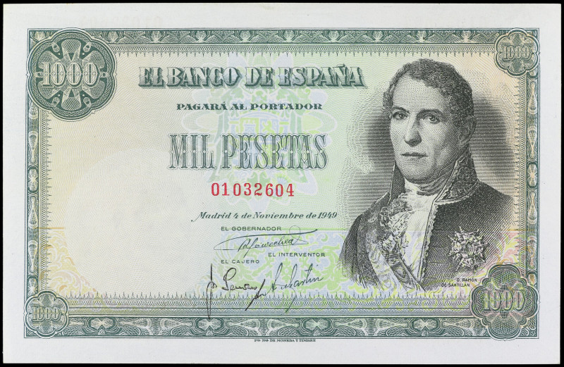 Spanish Banknotes

Estado Español

1.000 Pesetas. 4 Noviembre 1949. Ramón de...