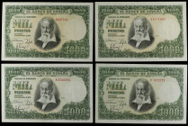Spanish Banknotes

Estado Español

Lote 4 billetes 1.000 Pesetas. 31 Diciembre 1951. Sorolla. Sin Serie, Serie A (x2) y Serie C. Ed-763, 763a, 463...