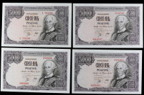 Spanish Banknotes

Juan Carlos I

Lote 4 billetes 5.000 Pesetas. 6 Febrero 1976. Carlos III. Sin Serie (x3) y Serie A. A EXAMINAR. Ed-475, 475a. E...