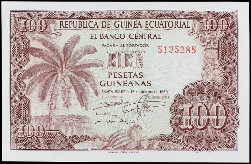 Equatorial Guinea

100 Pesetas Guineanas. 12 Octubre 1969. GUINEA ECUATORIAL. ...