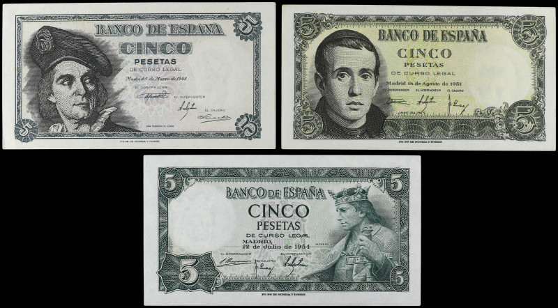 Banknotes. Lots and Collections

Lote 3 billetes 5 Pesetas. 1948, 1951 y 1954....