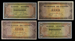 Banknotes. Lots and Collections

Lote 4 billetes 50 (2) y 100 Pesetas (2). 20 Mayo 1938. Castillo de Olite Serie E y Casa de Cordón Serie A y G. A E...