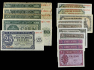 Banknotes. Lots and Collections

Lote 15 billetes 1 (6), 2 (2), 5 (2), 25 (1) y 100 Pesetas (4). 1936 a 1938. A EXAMINAR. BC+ a SC-.