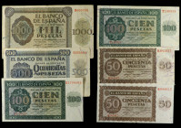 Banknotes. Lots and Collections

Lote 6 billetes 50 (2), 100 (2), 500 y 1.000 Pesetas. 21 Noviembre 1936. (Alguna pequeña rotura). A EXAMINAR. Ed-42...