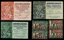 Paper Money of the Civil War

Catalonia

Lote 7 billetes 10 (2), 15 (2), 50 Cèntims, 1 pesseta y 1, 50 Pessetes. Aj. de BARCELONA. Los de 10 y 15 ...