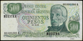 World Banknotes

Argentina

Muestra 500 Pesos. (1972-1973). ARGENTINA. San Martín. MUESTRA. Numeración 00.000.000 A. En margen inferior derecho 21...