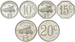 Company Stores and Propaganda

Lote 3 fichas 10, 15 y 20 Céntimos. AUTOBUSES ROCA. Al. A EXAMINAR. L-1184/1186. EBC a SC-.