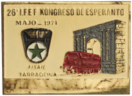 Spanish Medals

Insignia. 1974. 26 I.F.E.F. KONGRESO DE ESPERANTO. TARRAGONA. Latón pintado. Ø 60x44 mm. Aguja en reverso. ESCASA. EBC.