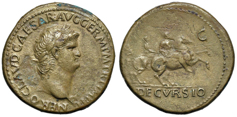 Nerone (54-68) Sesterzio - Busto laureato a d. - R/ L'imperatore a cavallo a d. ...