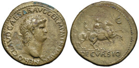 Nerone (54-68) Sesterzio - Busto laureato a d. - R/ L'imperatore a cavallo a d. - RIC 167 AE (g 27,41) Ex Gorny & Mosch, 276, lotto 514. Screpolature ...