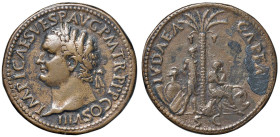Tito (79-81) Sesterzio tipo padovanino - Testa laureata a s. - R/ IVDAEA CAPTA Giudea seduta piangente una palma, prigioniero in piedi con le mani leg...