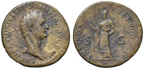 Domiziano (81-96) Sesterzio - Busto laureato a d. - R/ Minerva stante a s. - RIC 105 AE (g 22,18) Ex Elsen, 145, lotto 351. Screpolature

BB