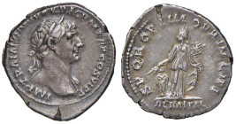 Traiano (98-117) Denario - Busto laureato a d. - R/ L'Annona stante a s. - RIC 243 AG (g 3,17)

SPL