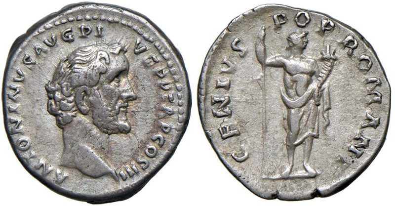 Antonino Pio (138-160) Denario - Testa laureata a d. - R/ GENIO POP ROMANI, Geni...