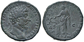 Marco Aurelio (161-180) Sesterzio - Testa laureata a d. - R/ La Salute stante a s. - RIC 843 AE (g 22,91) Ex Thesaurus, San Marino

BB+