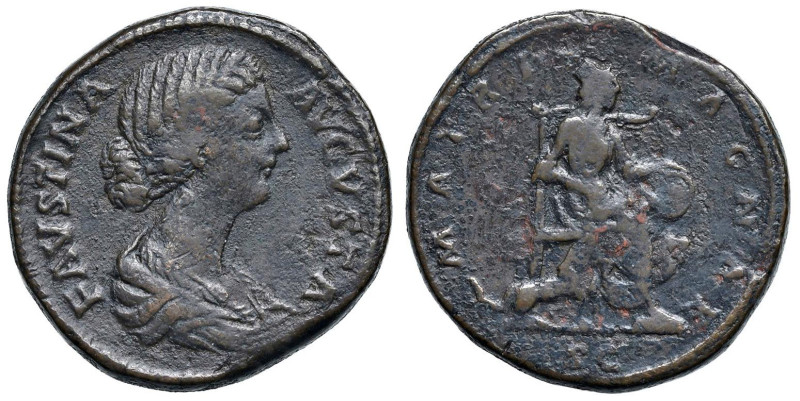 Faustina II (moglie di Marco Aurelio) Sesterzio - Busto a d. - R/ Cibele seduta ...