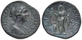 Faustina II (moglie di Marco Aurelio) Sesterzio - Busto a d. - R/ La Pietà stante a s. - RIC 1379 AE (g 25,41) Leggeri ritocchi nei campi. Ex Kolner M...