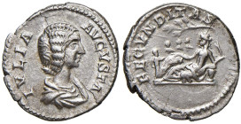 Giulia Domna (moglie di Settimio Severo) Denario - Busto a d. - R/ La Fecondità seduta a s. - RIC 549 AG (g 3,39) RR Ex Kunker, 62, lotto 4256. Frattu...