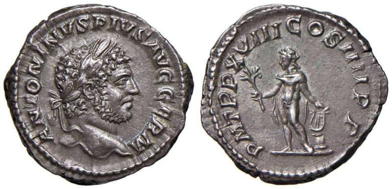 Caracalla (211-217) Denario - Testa laureata a d. - R/ Apollo stante a s. - RIC ...