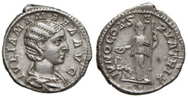 Giulia Mamea (madre di Alessandro Severo) Denario - Busto a d. - R/ Giumone stante a s. - RIC 343 AG (g 3,11) Ex Savoca, 15, lotto 1779

BB+