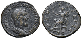 Pupieno (238) Sesterzio - Busto laureato a d. - R/ La Pace seduta a s. - RIC 22 AE (g 23,29) RR Ex Kunker, 63, lotto 238. Poroso

qBB