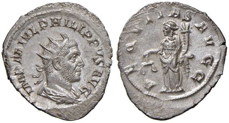 Filippo I (244-249) Antoniniano - Testa laureata a d. - R/ L'Equità stante a s. ...