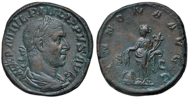 Filippo I (244-249) Sesterzio - Busto laureato a d. - R/ L'Annona stante a s. - ...