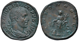 Filippo I (244-249) Sesterzio - Busto laureato a d. - R/ L'Annona stante a s. - RIC 168a AE (g 22,85) Campi leggermente ritoccati

qSPL