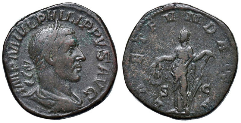 Filippo I (244-249) Sesterzio - Busto laureato a d. - R/ La Letizia stante a s. ...