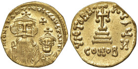 Costanzo II (641-668) Solido - Busti degli imperatori di fronte - R/ Croce potenziata - Sear 959 AU (g 4,34) Graffietto al R/

qFDC