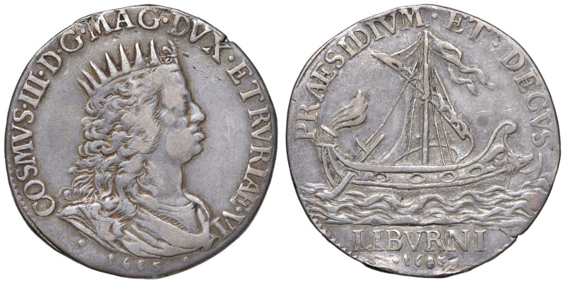 LIVORNO Cosimo III (1670-1723) Mezzo tollero 1683 - MIR 75 AG (g 13,05) RR Da mo...