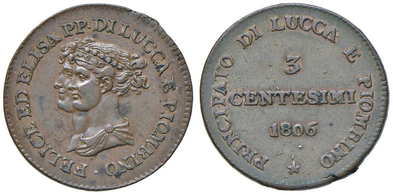 LUCCA Elisa Bonaparte e Felice Baciocchi (1805-1814) 3 Centesimi 1806 - Gig. 12 ...