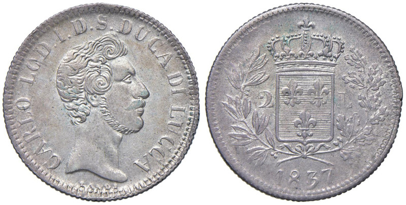 LUCCA Carlo Lodovico di Borbone (1824-1847) 2 Lire 1837 - Gig. 1 AG (g 9,61) R
...