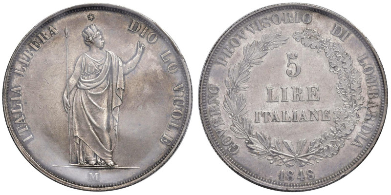 MILANO Governo provvisorio (1848) 5 Lire 1848 - Gig. 3 AG Sigillata SPL da Franc...