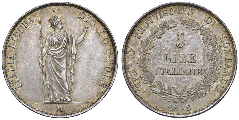 MILANO Governo provvisorio (1848) 5 Lire 1848 - Gig. 3 AG (g 24,99) Colpi al bor...