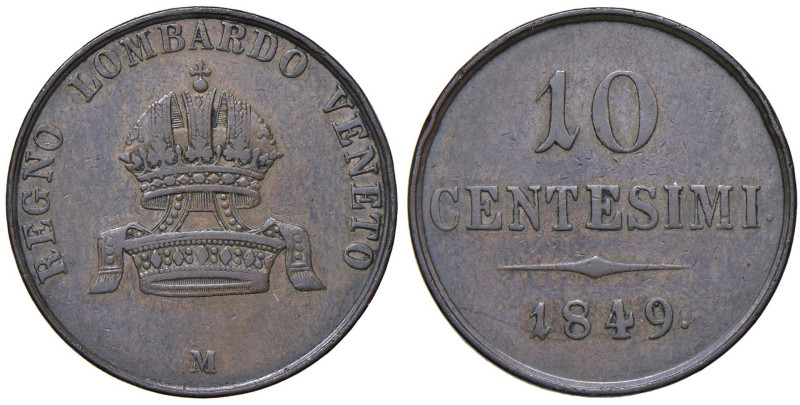 MILANO Francesco Giuseppe (1848-1859) 10 Centesimi 1849 - Gig. 25 CU (g 17,65) R...