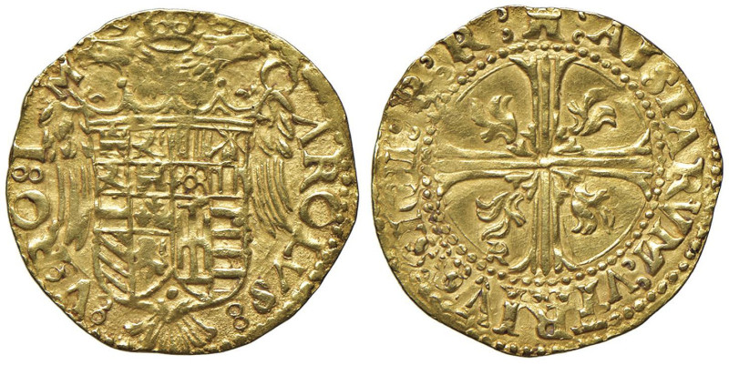 NAPOLI Carlo V (1516-1556) Scudo d'oro sigla R nel 3° quarto - Magliocca 11/1 AU...