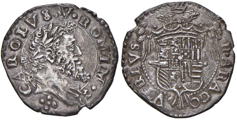 NAPOLI Carlo V (1516-1556) Tarì sigle IBR - Magliocca 46 AG (g 6,14) RR Da monta...