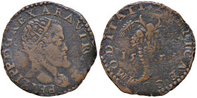 NAPOLI Filippo II (1554-1598) Tornese 1573 - Magliocca 105 Cu (g 7,01) RRR Lieve ondulazione di tondello

qBB