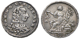 NAPOLI Carlo di Borbone (1734-1759) Mezzo carlino 1758 - Magliocca 159; Nomisma 309 AG (g 1,00) Graffietti di conio. Modesti depositi

BB